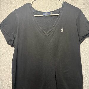 Ralph Lauren Black V‑Neck Polo Tee with White Pony Embroidered sz L